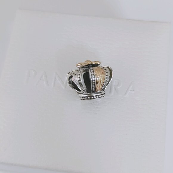 Pandora Two-tone Regal Crown Dangle Charm S925 Sterling Silver Bracelet Pendant - Picture 7 of 9